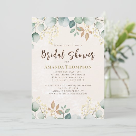 Invitation Elégant aquarelle Eucalyptus Foliage QR Code (Debout devant)