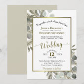 Invitation Elégant Aquarelle Eucalyptus Golden Pine Mariage (Devant / Derrière)