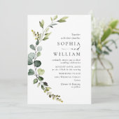 Invitation Elégant aquarelle Eucalyptus Mariage code QR (Debout devant)
