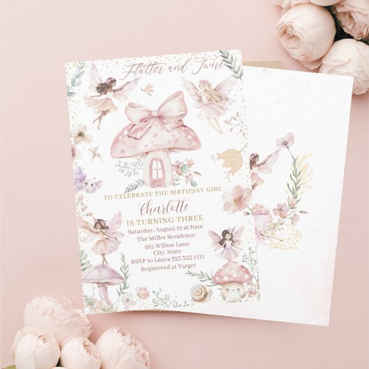Invitation Elegant aquarelle Fairy fait trois ans