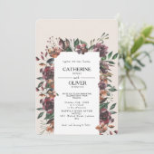 Invitation Elégant Aquarelle Fleurs de Chute Cadre Ecru Maria (Debout devant)