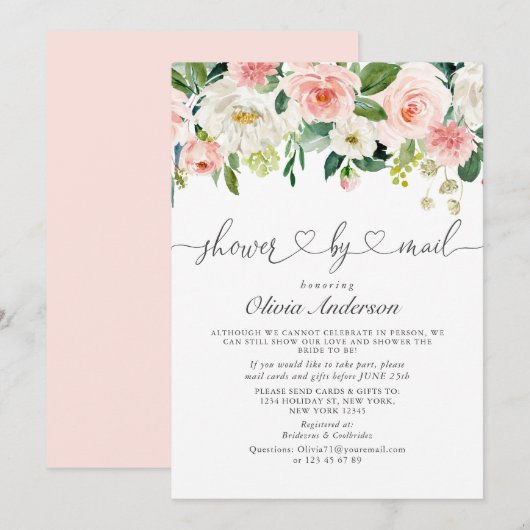 Invitation Elégant Aquarelle Fleurs Fête des mariées Par Cour (Devant / Derrière)