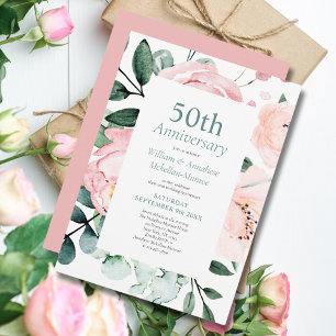 Invitation Elégant aquarelle Floral 50e anniversaire Mariage