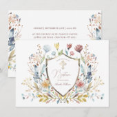 Invitation Elégant aquarelle Floral Crest Baptism (Devant / Derrière)