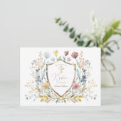 Invitation Elégant aquarelle Floral Crest Baptism (Debout devant)