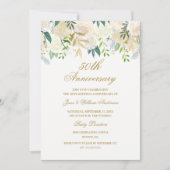 Invitation Elégant aquarelle Floral Gold Anniversaire (Devant)