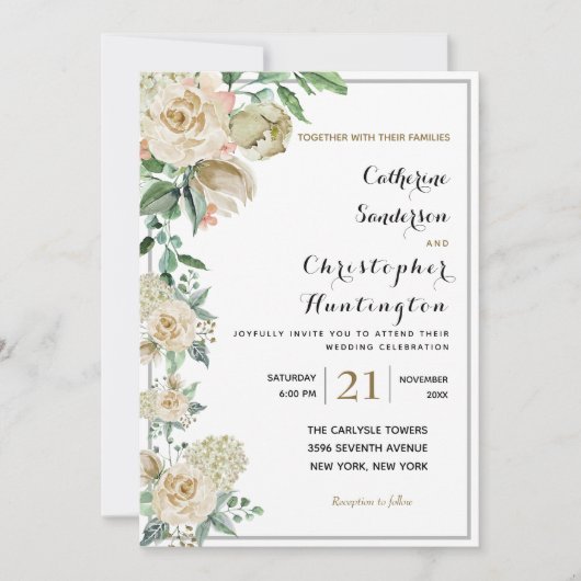 Invitation Elégant aquarelle Floral Mariage (Devant)