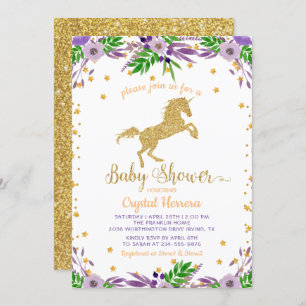 Invitation Elégant aquarelle Floral or Unicorn Baby shower