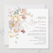 Invitation Elégant aquarelle Floral rose Baptême (Devant)