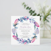 Invitation Elégant aquarelle Floral Wreath Baptisme (Debout devant)