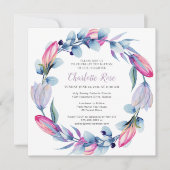 Invitation Elégant aquarelle Floral Wreath Baptisme (Devant)