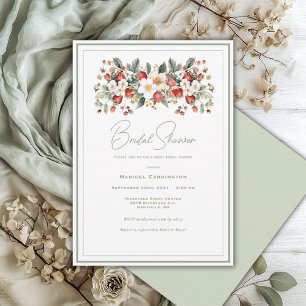 Invitation Élégant aquarelle florale fraise mariage
