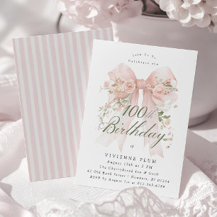 Invitation Élégant aquarelle florale rose pour 100e anniversa