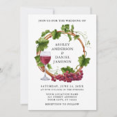 Invitation Élégant aquarelle Grappe Vins Bois Mariage Wreath (Devant)