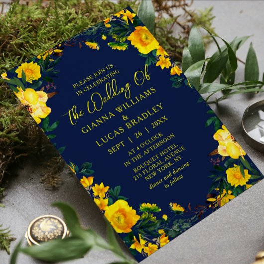 Invitation Elégant Aquarelle Jaune Botanique Floral Mariage