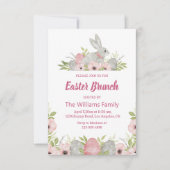 Invitation élégant aquarelle lapin de pâques brunch rose flor (Devant)