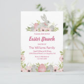 Invitation élégant aquarelle lapin de pâques brunch rose flor (Debout devant)