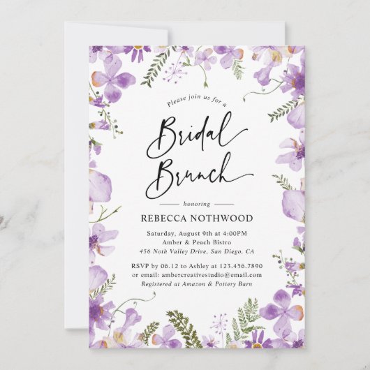Invitation Élégant Aquarelle Lavande Brunch nuptial (Devant)