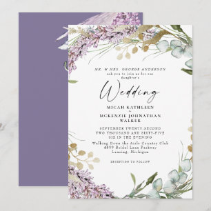 Invitation Elégant Aquarelle Lavande Floral Mariage II
