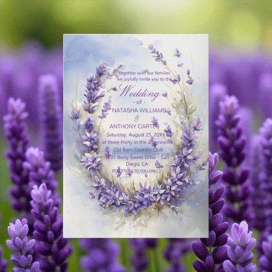 Invitation Elégant Aquarelle Lavender Mariage Rustique