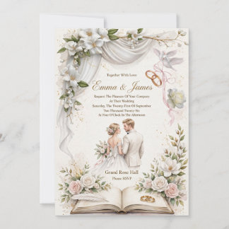 Invitation Élégant aquarelle Magnolia blanc & Roses rose tend