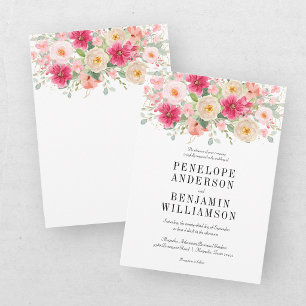 Invitation Élégant aquarelle mariage floral rose vif