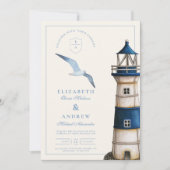 Invitation Elégant aquarelle Mariage phare nautique (Devant)