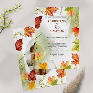 Invitation Elégant aquarelle Mariage photo d'automne