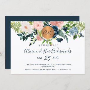 Invitation Elégant aquarelle marine floral bridesservantes br