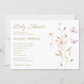 Invitation élégant aquarelle marron rose floral baby shower (Devant)