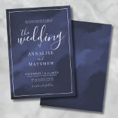 Invitation Elégant Aquarelle moderne classe Mariage bleu mari