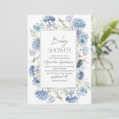Invitation Elégant Aquarelle Moderne Fleurs Bleues Baby Showe (Debout devant)