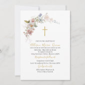 Invitation Elégant aquarelle moderne rose floral Baptême (Devant)