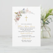 Invitation Elégant aquarelle moderne rose floral Baptême (Debout devant)