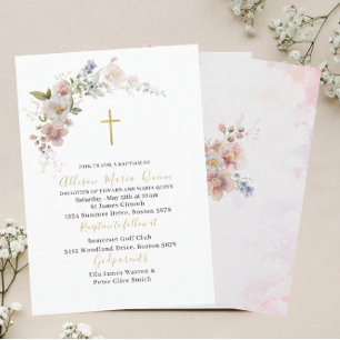 Invitation Elégant aquarelle moderne rose floral Baptême