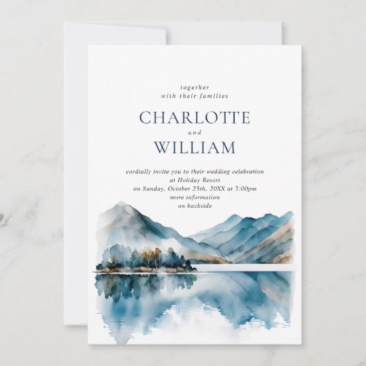 Invitation Elégant Aquarelle Montagnes Forêt Mariage RSVP (Devant)