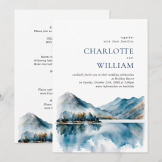 Invitation Elégant Aquarelle Montagnes Mariage forestier