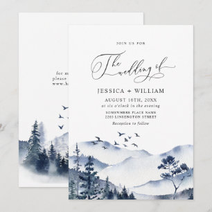 Invitation Elégant Aquarelle Montagnes Mariage forestier