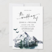 Invitation Elégant Aquarelle Montagnes Mariage forestier (Devant)