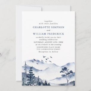 Invitation Elégant Aquarelle Montagnes Mariage forestier