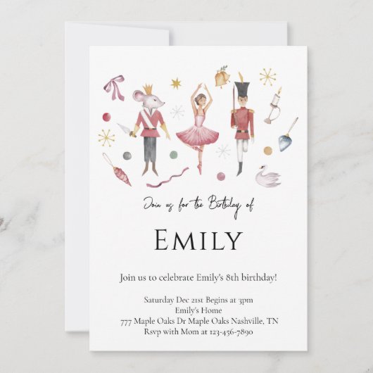 Invitation Élégant Aquarelle Noisette Noël Anniversaire (Devant)