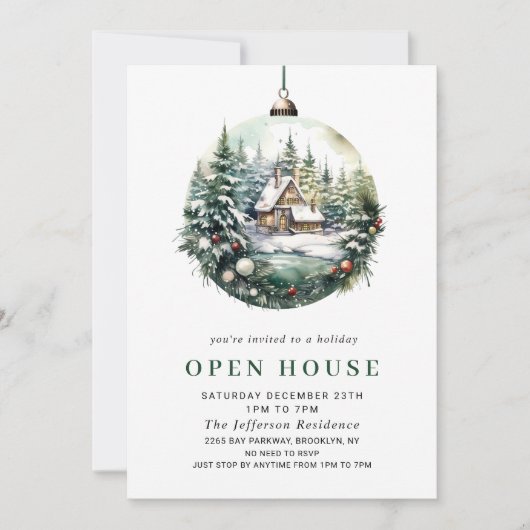 Invitation Elégant aquarelle ornement Noël OPEN HOUSE (Devant)