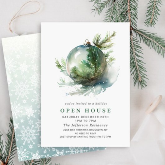 Invitation Elégant aquarelle ornement Noël OPEN HOUSE