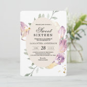 Invitation Elégant aquarelle Pansy & Fleurs violettes Cadre (Debout devant)