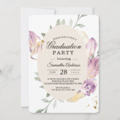 Invitation Elégant aquarelle Pansy & Fleurs violettes Cadre (Devant)