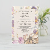 Invitation Elégant Aquarelle Pansy & Purple Flowers (Debout devant)