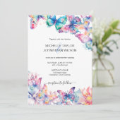 Invitation Elégant Aquarelle Papillon Fleur sauvage coloré (Debout devant)