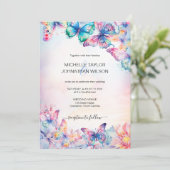 Invitation Elégant Aquarelle Papillon Fleur sauvage coloré (Debout devant)