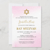 Invitation Elégant Aquarelle Pastel Pink Gold Bat mitzvah (Devant)