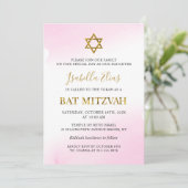 Invitation Elégant Aquarelle Pastel Pink Gold Bat mitzvah (Debout devant)
